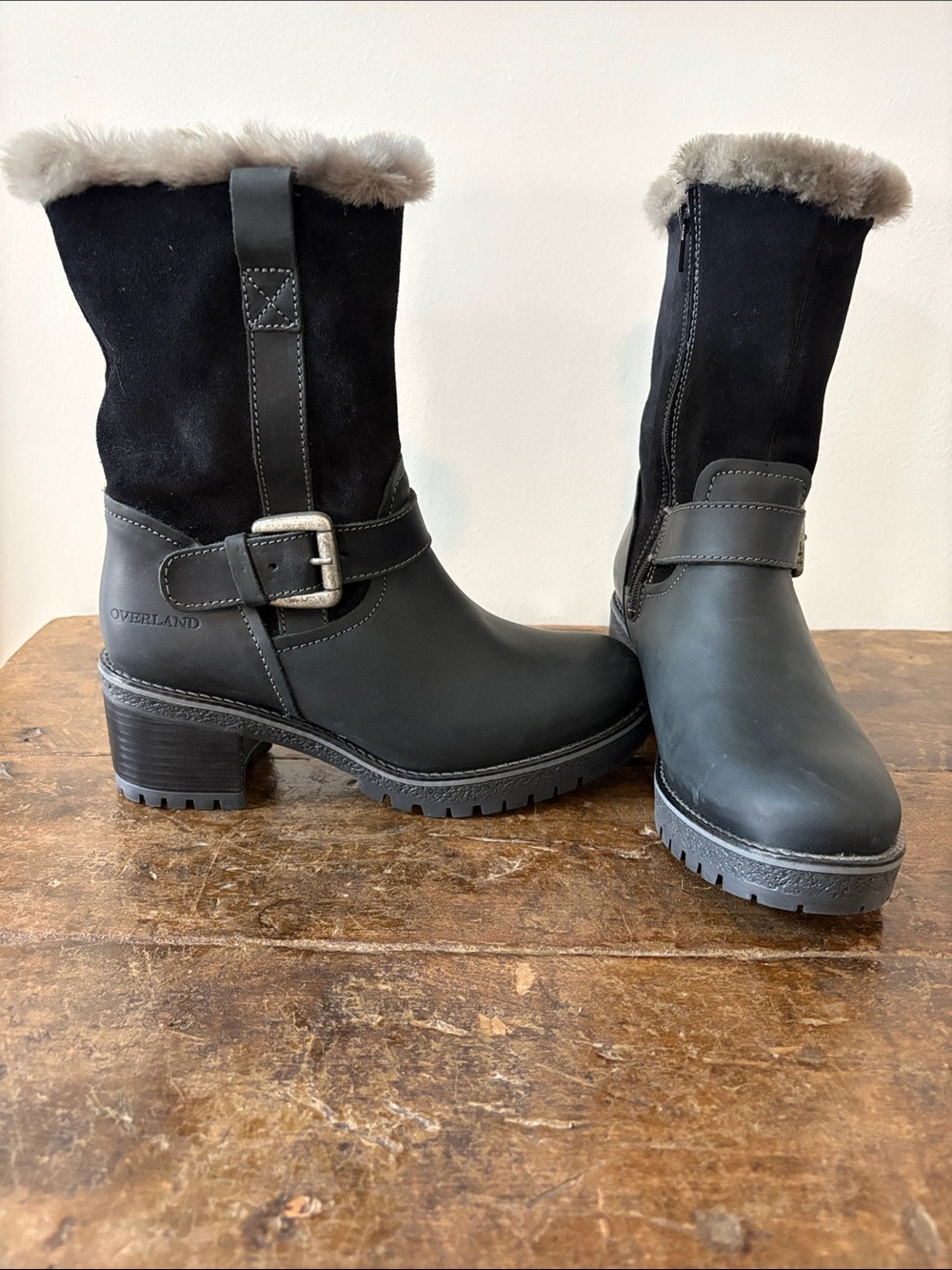 Overland Black Fur-Trim Mid-Calf Winter Boots